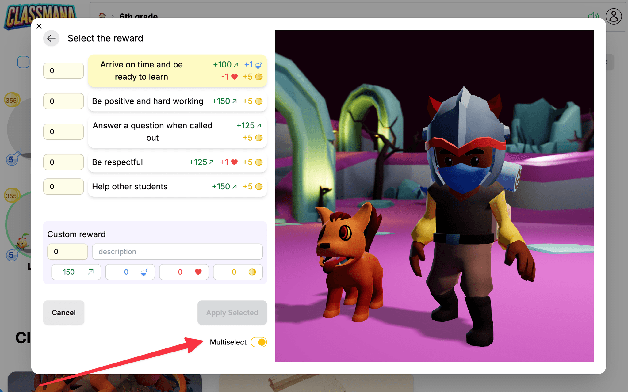 Multiselectiemodus schakelaar voor beloningen