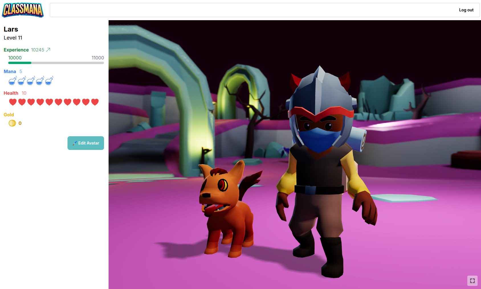 Leerling dashboard met avatar